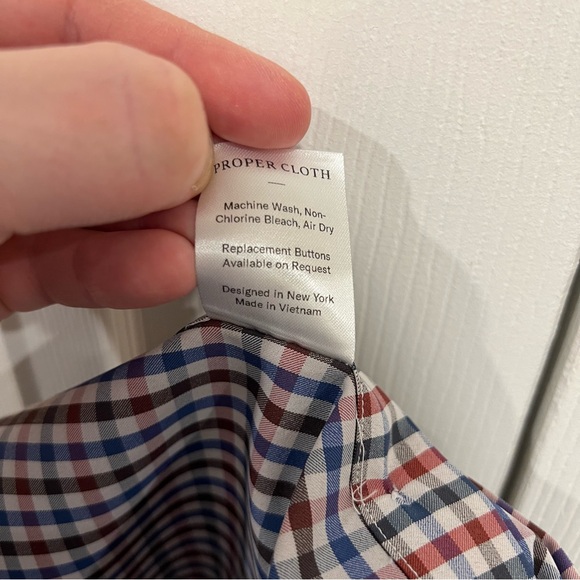 PROPER CLOTH Performance Red Blue Gingham Pocket Casual Button Down Mens Size XL - Picture 7 of 7